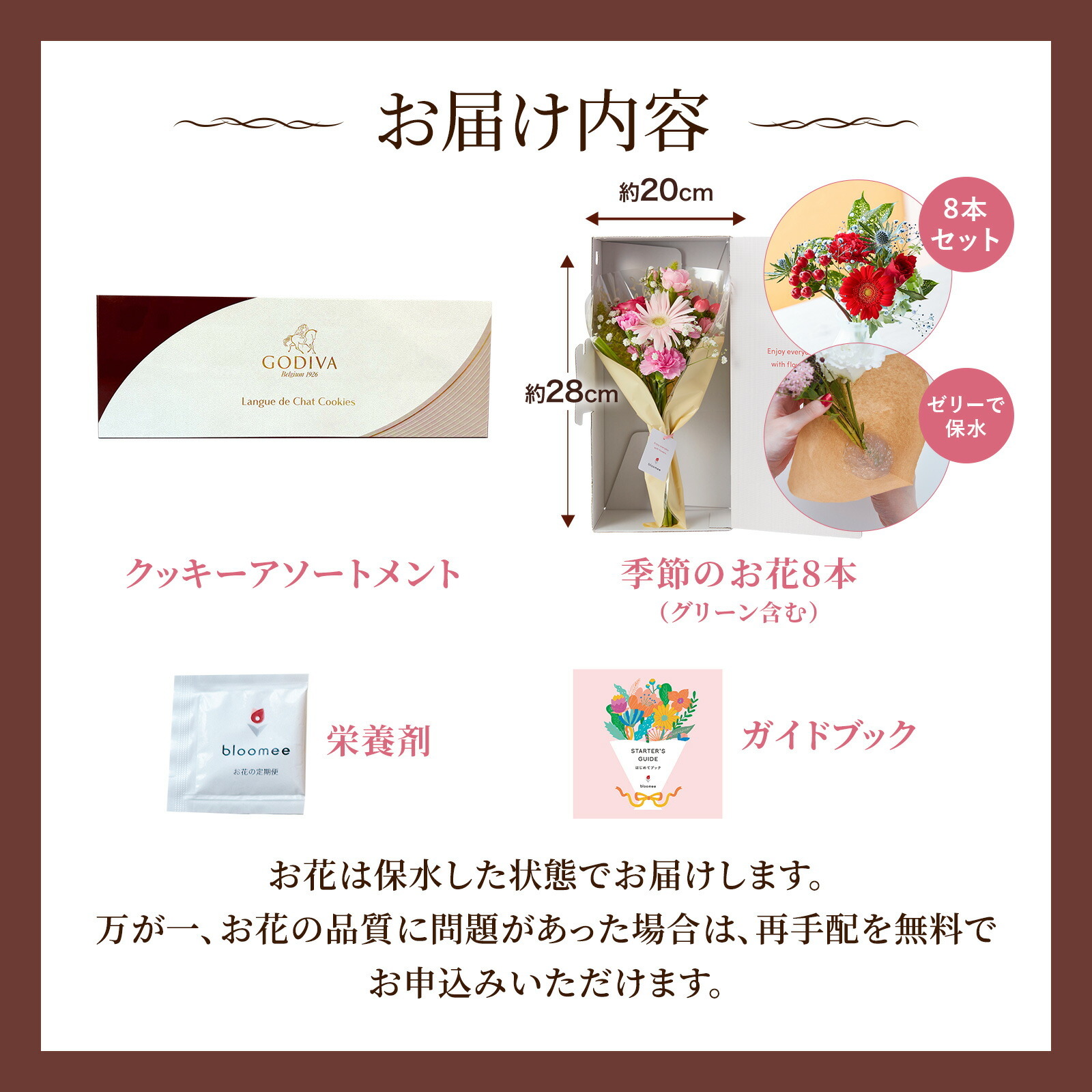 ゴディバクッキーアソートメントとお花8本　Gift for youカード付き