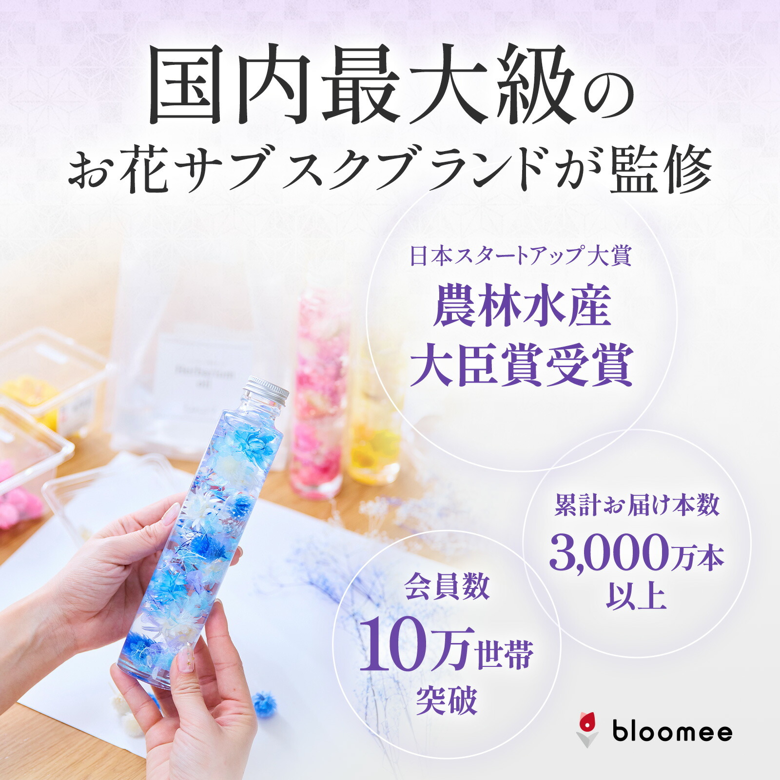 【枯れないお供え花】線香付き　お供えハーバリウム(青)　お悔やみ(ご遺族へ)カード