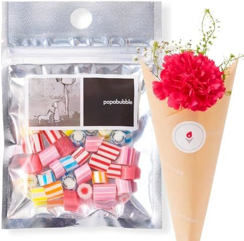 PAPABUBBLE バースデーキャンディーとお花3本　Gift for youカード付き