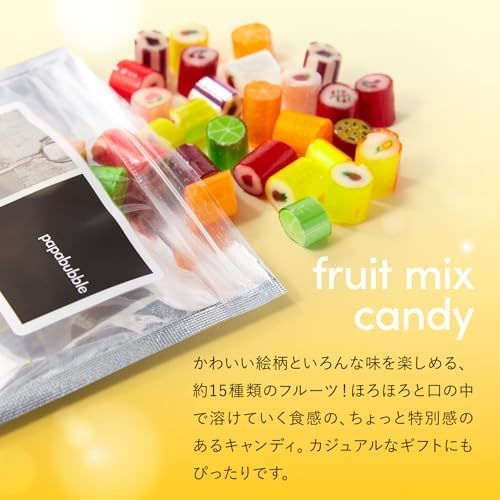 PAPABUBBLE フルーツキャンディーとお花3本　Gift for youカード付き