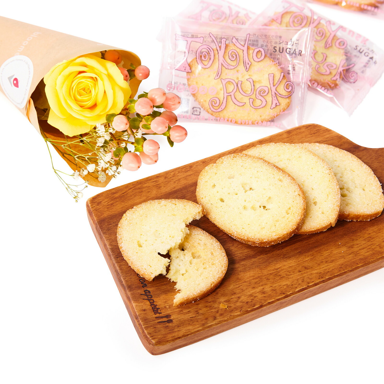 東京ラスクシュガーラスク(8枚入) お花3本　Gift for youカード付き
