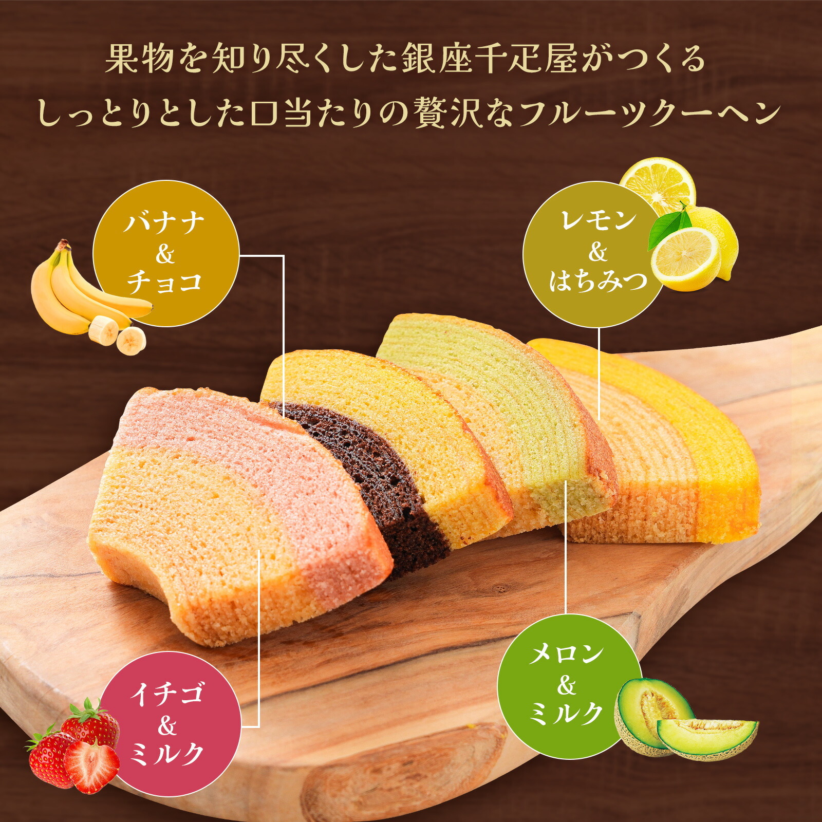 銀座千疋屋フルーツクーヘンとお花3本　Gift for youカード付き