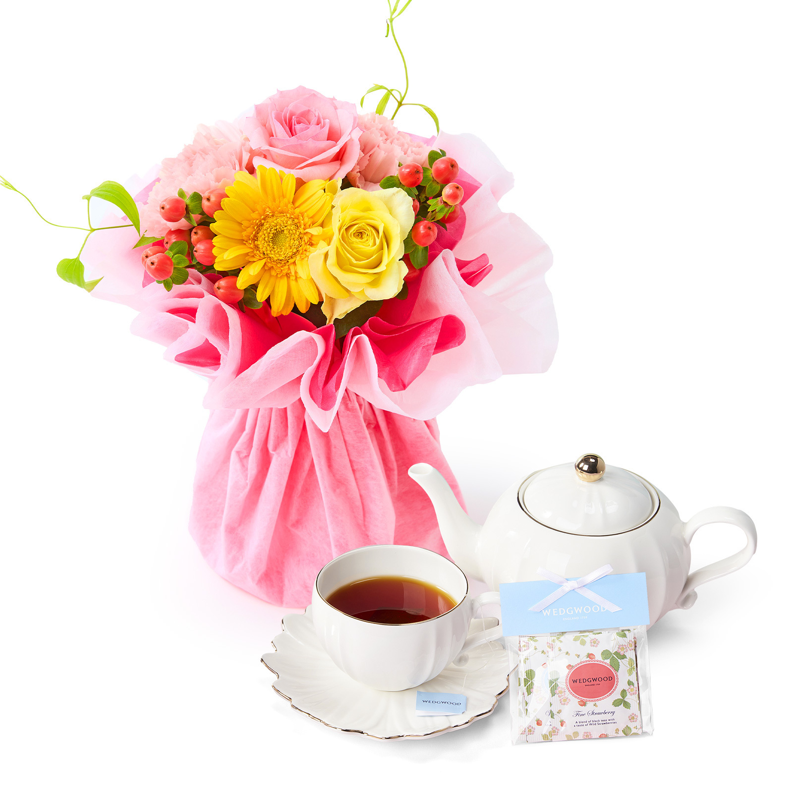 そのまま飾れるブーケSサイズ カラフル WEDGWOOD紅茶セット