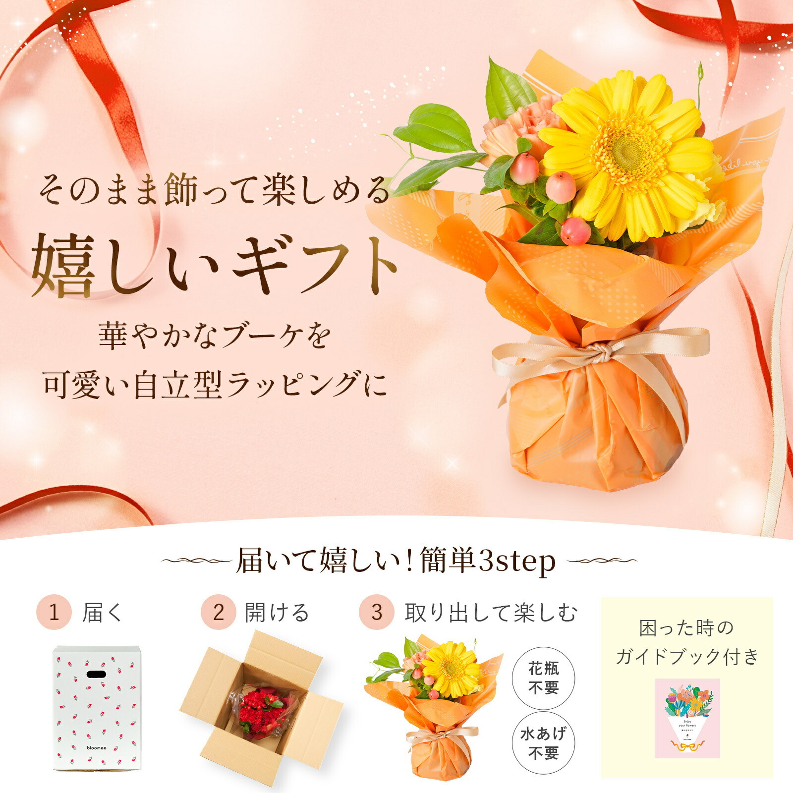 そのまま飾れるブーケ(黄)XSサイズ Happy Birthday カード付き