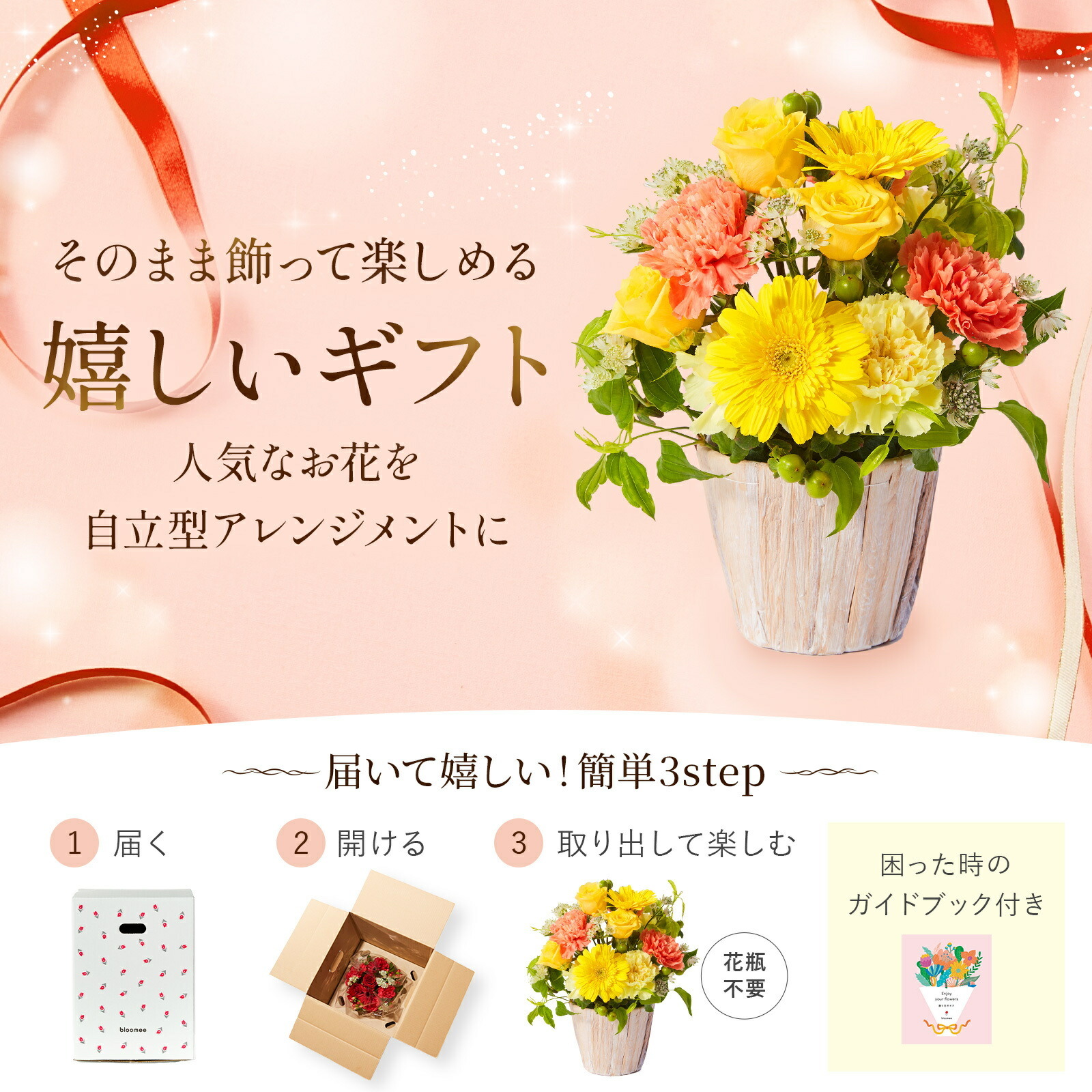 アレンジメント(黄色) Mサイズ Happy Birthday カード付き