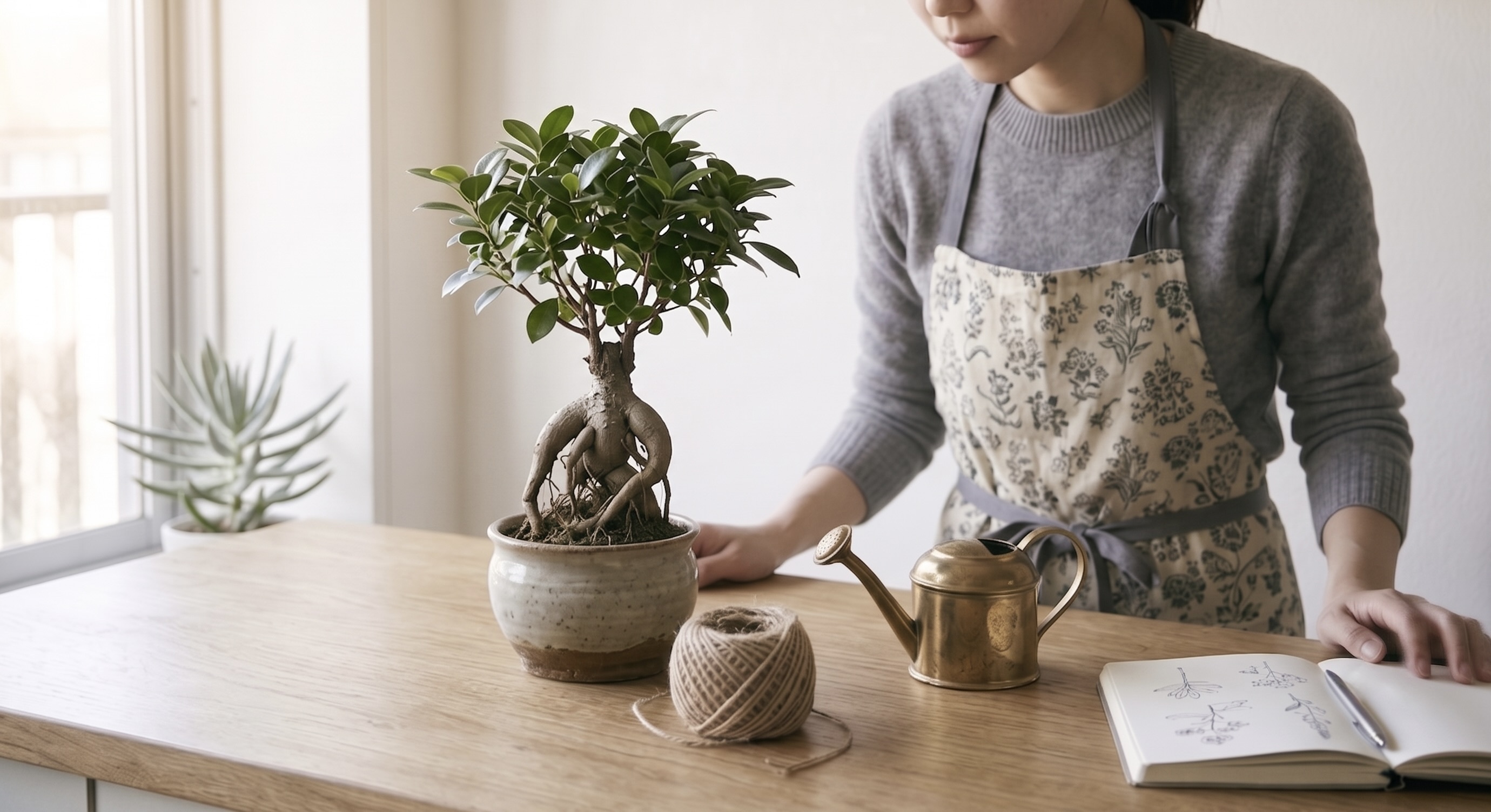 植物のことを調べている女性