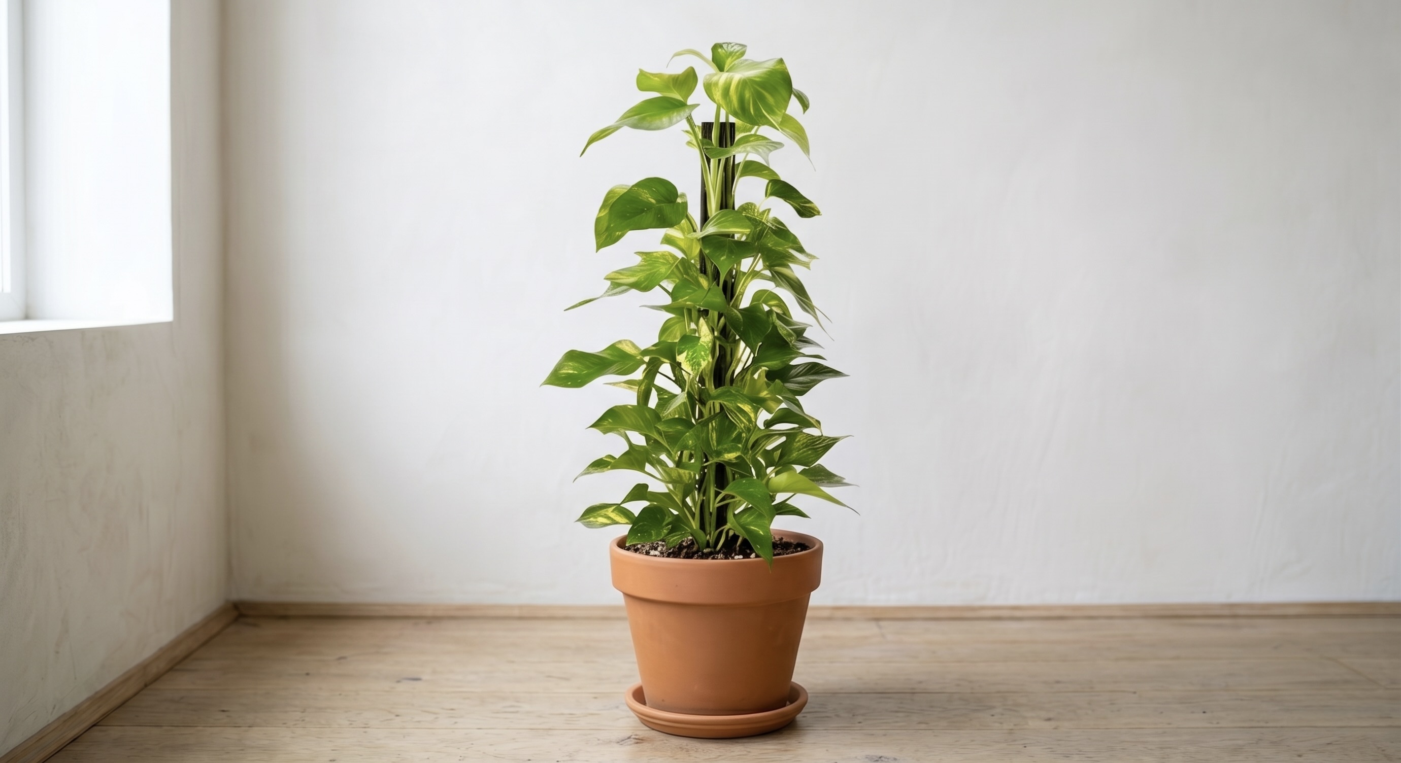 茶色の鉢に植えられたポトス